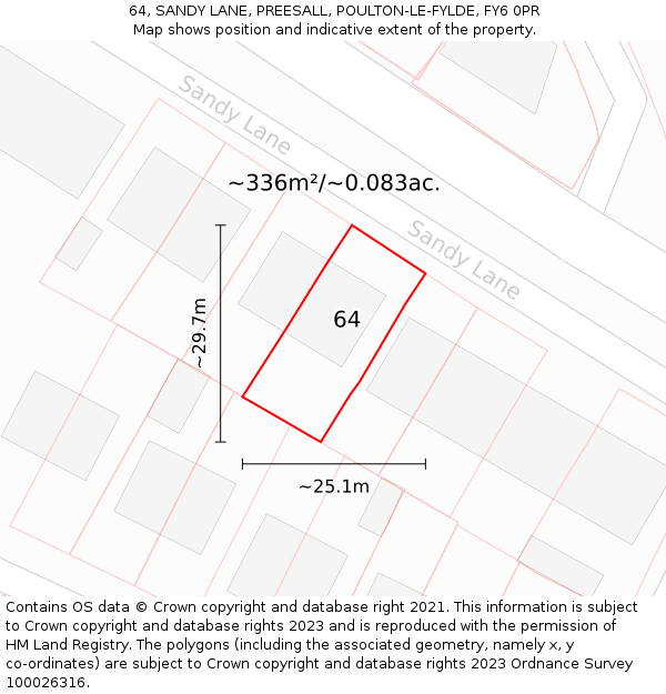 64, SANDY LANE, PREESALL, POULTON-LE-FYLDE, FY6 0PR: Plot and title map