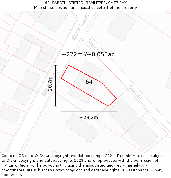64, SARCEL, STISTED, BRAINTREE, CM77 8AX: Plot and title map