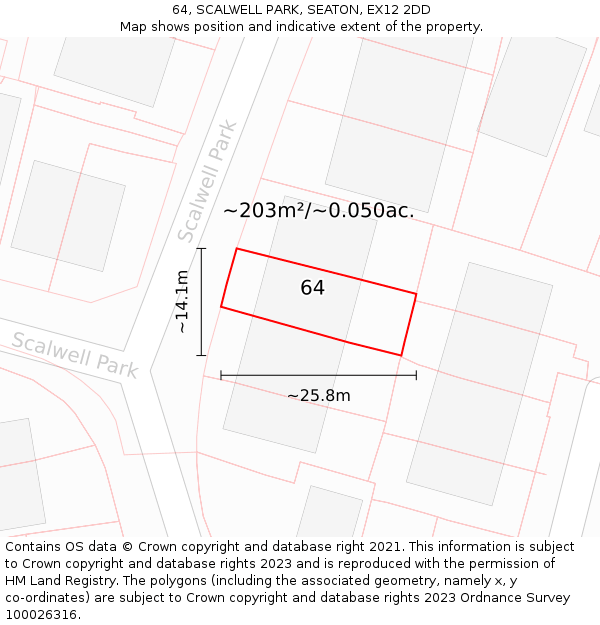 64, SCALWELL PARK, SEATON, EX12 2DD: Plot and title map