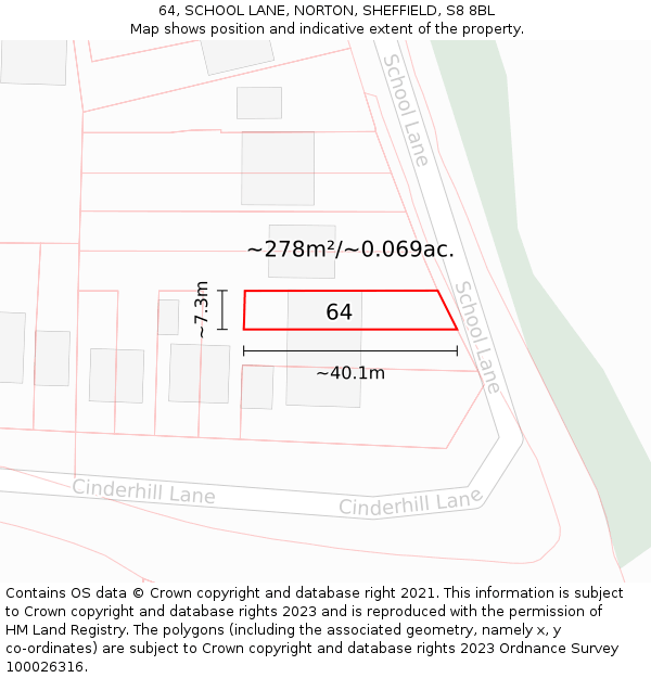 64, SCHOOL LANE, NORTON, SHEFFIELD, S8 8BL: Plot and title map