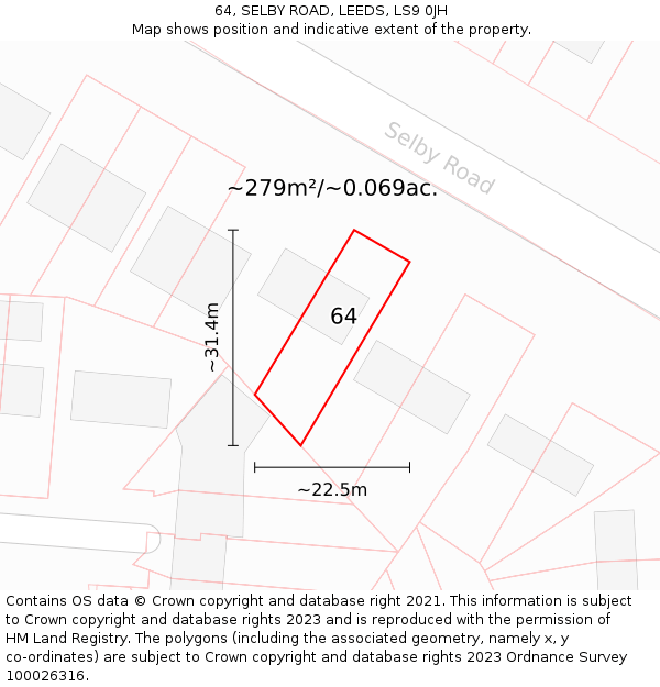 64, SELBY ROAD, LEEDS, LS9 0JH: Plot and title map