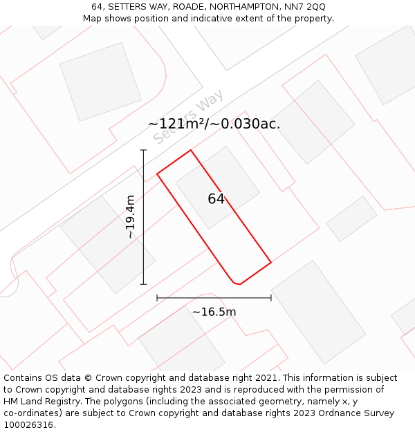 64, SETTERS WAY, ROADE, NORTHAMPTON, NN7 2QQ: Plot and title map