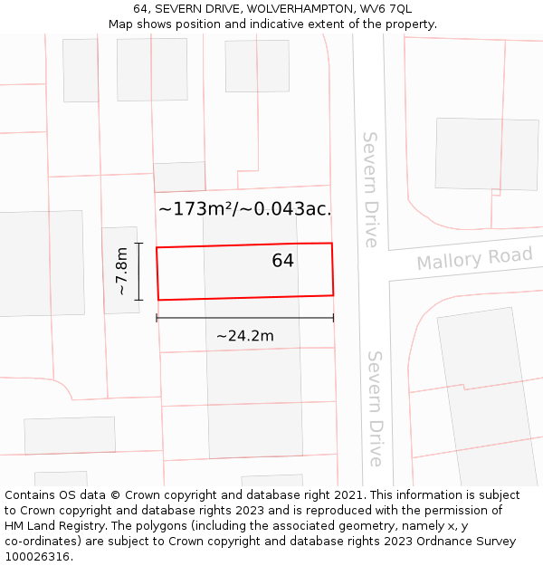 64, SEVERN DRIVE, WOLVERHAMPTON, WV6 7QL: Plot and title map