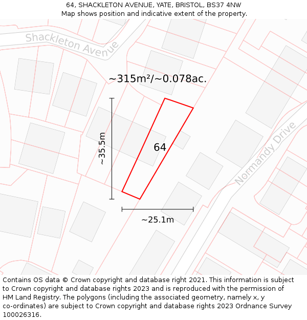 64, SHACKLETON AVENUE, YATE, BRISTOL, BS37 4NW: Plot and title map