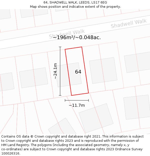 64, SHADWELL WALK, LEEDS, LS17 6EG: Plot and title map