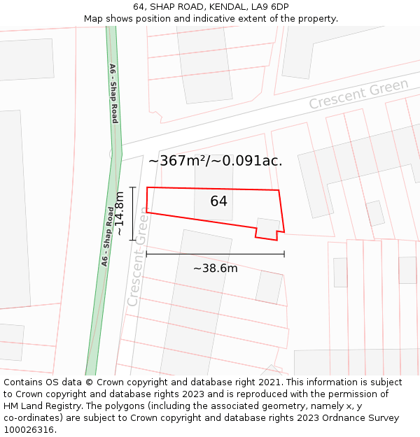 64, SHAP ROAD, KENDAL, LA9 6DP: Plot and title map