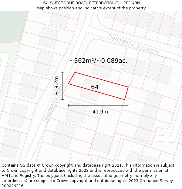 64, SHERBORNE ROAD, PETERBOROUGH, PE1 4RN: Plot and title map