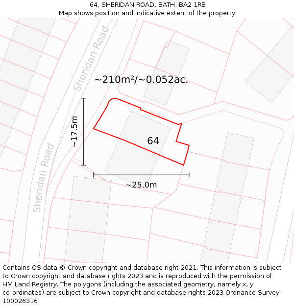 64, SHERIDAN ROAD, BATH, BA2 1RB: Plot and title map