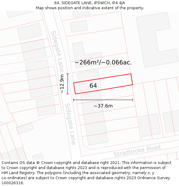 64, SIDEGATE LANE, IPSWICH, IP4 4JA: Plot and title map