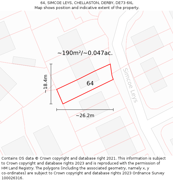 64, SIMCOE LEYS, CHELLASTON, DERBY, DE73 6XL: Plot and title map