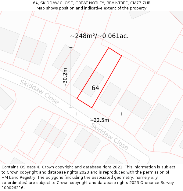 64, SKIDDAW CLOSE, GREAT NOTLEY, BRAINTREE, CM77 7UR: Plot and title map