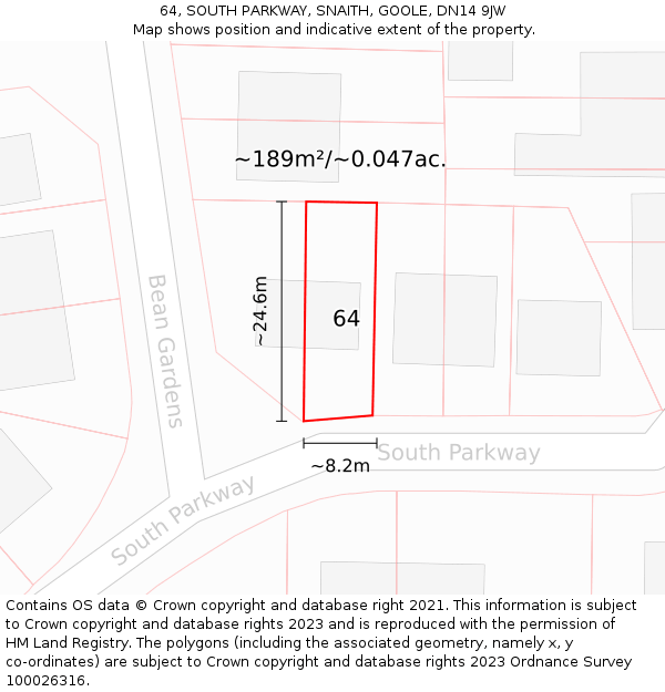 64, SOUTH PARKWAY, SNAITH, GOOLE, DN14 9JW: Plot and title map