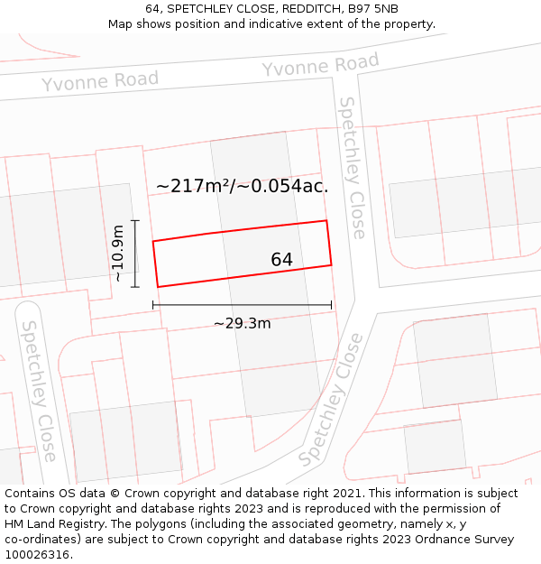 64, SPETCHLEY CLOSE, REDDITCH, B97 5NB: Plot and title map