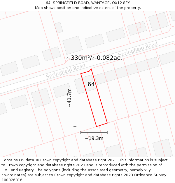 64, SPRINGFIELD ROAD, WANTAGE, OX12 8EY: Plot and title map