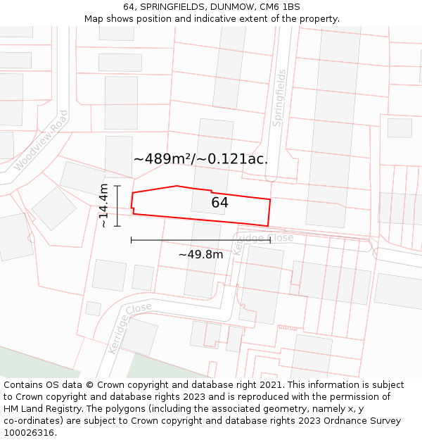64, SPRINGFIELDS, DUNMOW, CM6 1BS: Plot and title map