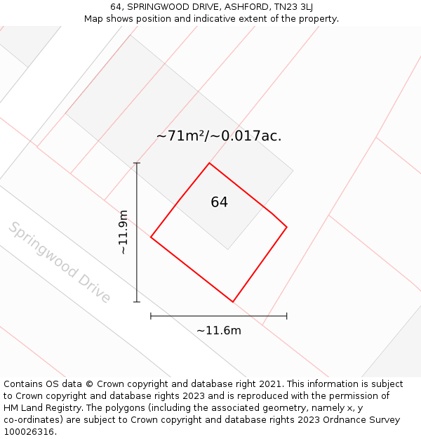 64, SPRINGWOOD DRIVE, ASHFORD, TN23 3LJ: Plot and title map