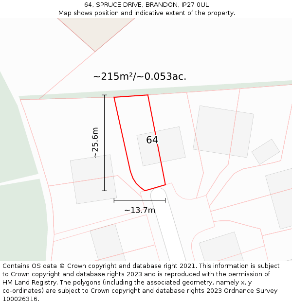 64, SPRUCE DRIVE, BRANDON, IP27 0UL: Plot and title map