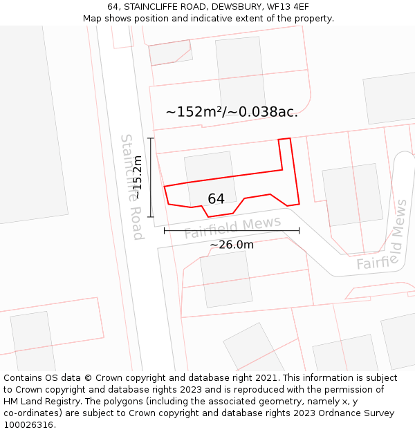 64, STAINCLIFFE ROAD, DEWSBURY, WF13 4EF: Plot and title map