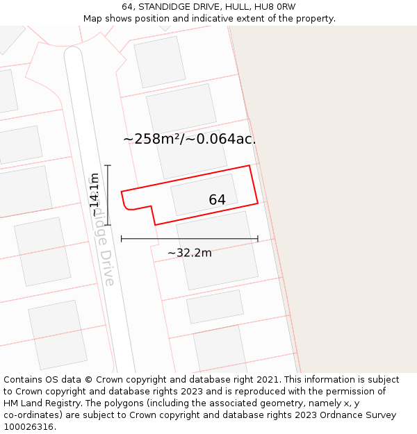64, STANDIDGE DRIVE, HULL, HU8 0RW: Plot and title map