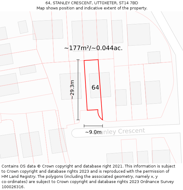 64, STANLEY CRESCENT, UTTOXETER, ST14 7BD: Plot and title map