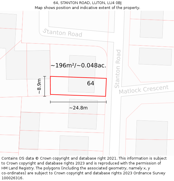 64, STANTON ROAD, LUTON, LU4 0BJ: Plot and title map