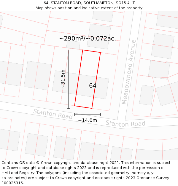 64, STANTON ROAD, SOUTHAMPTON, SO15 4HT: Plot and title map