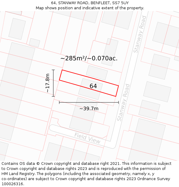 64, STANWAY ROAD, BENFLEET, SS7 5UY: Plot and title map