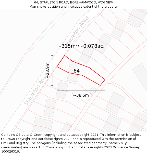 64, STAPLETON ROAD, BOREHAMWOOD, WD6 5BW: Plot and title map