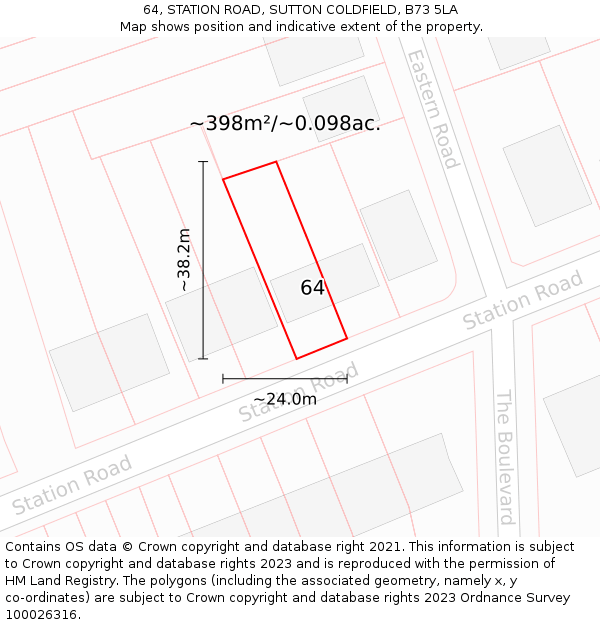 64, STATION ROAD, SUTTON COLDFIELD, B73 5LA: Plot and title map