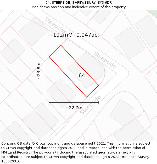 64, STEEPSIDE, SHREWSBURY, SY3 6DR: Plot and title map