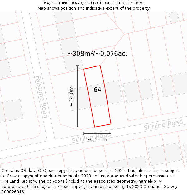 64, STIRLING ROAD, SUTTON COLDFIELD, B73 6PS: Plot and title map