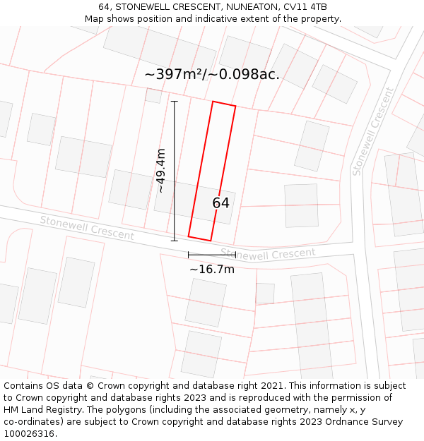 64, STONEWELL CRESCENT, NUNEATON, CV11 4TB: Plot and title map