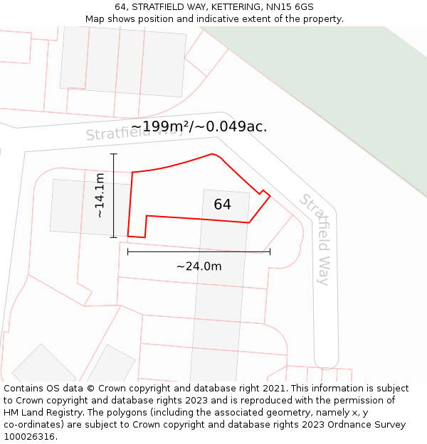 64, STRATFIELD WAY, KETTERING, NN15 6GS: Plot and title map
