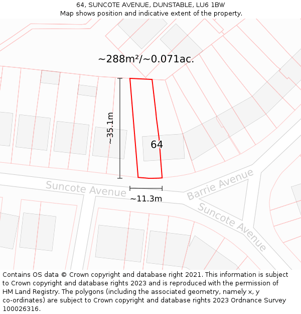 64, SUNCOTE AVENUE, DUNSTABLE, LU6 1BW: Plot and title map