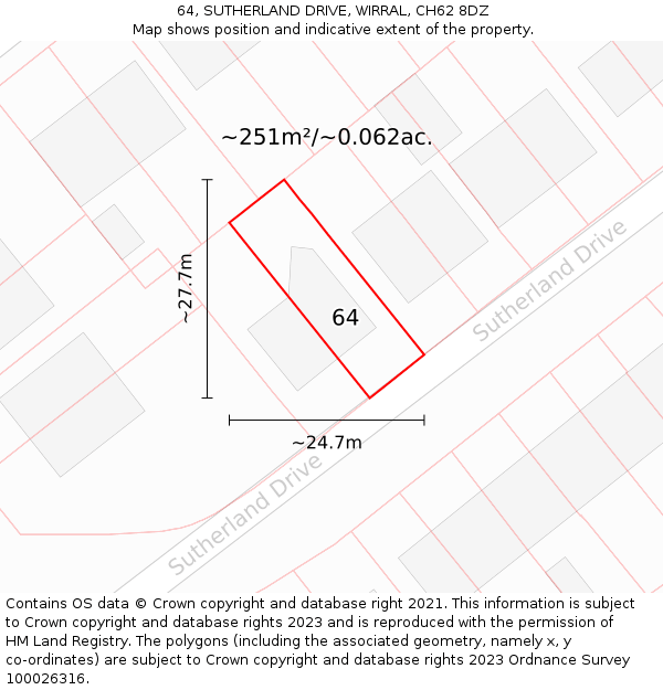 64, SUTHERLAND DRIVE, WIRRAL, CH62 8DZ: Plot and title map