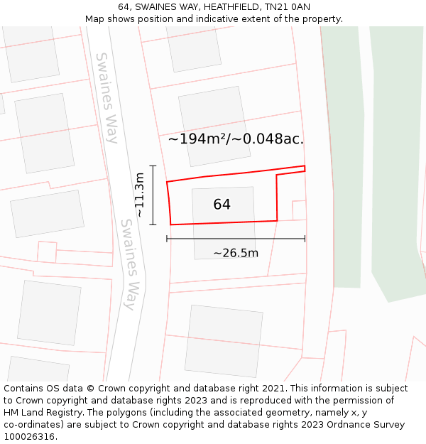64, SWAINES WAY, HEATHFIELD, TN21 0AN: Plot and title map