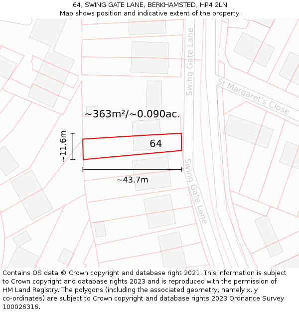 64, SWING GATE LANE, BERKHAMSTED, HP4 2LN: Plot and title map