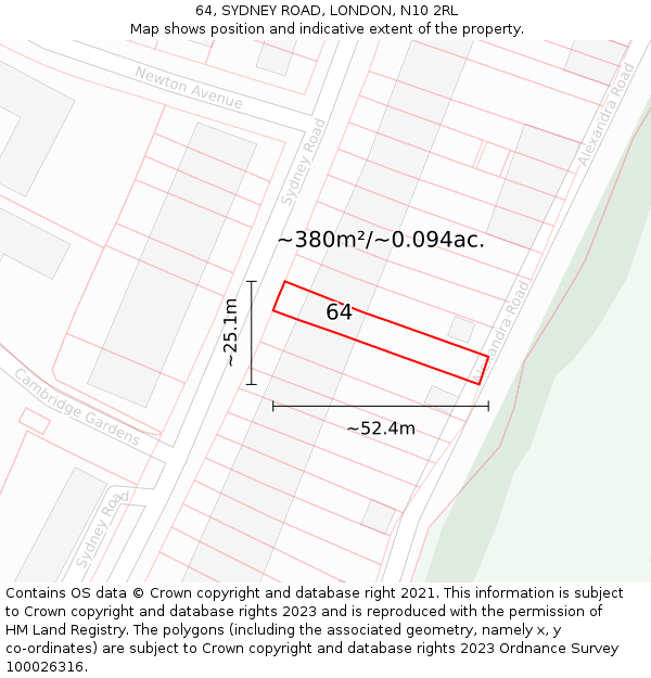 64, SYDNEY ROAD, LONDON, N10 2RL: Plot and title map