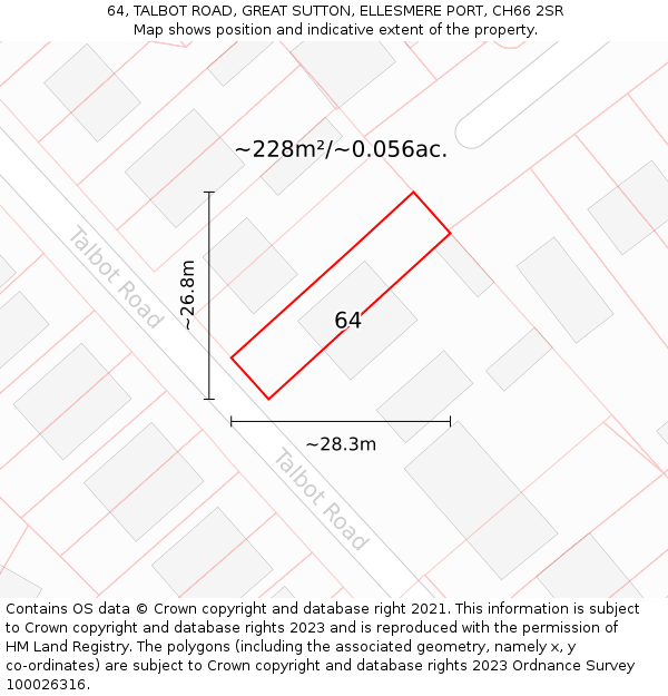 64, TALBOT ROAD, GREAT SUTTON, ELLESMERE PORT, CH66 2SR: Plot and title map