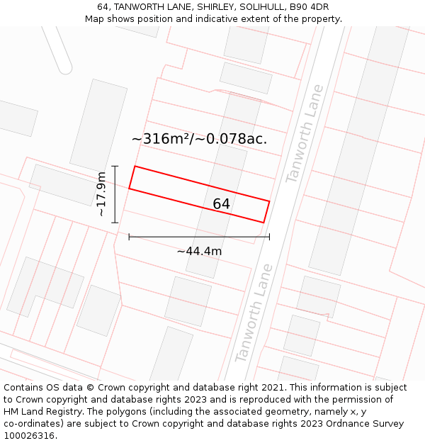 64, TANWORTH LANE, SHIRLEY, SOLIHULL, B90 4DR: Plot and title map