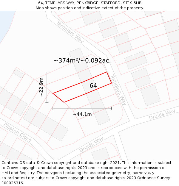 64, TEMPLARS WAY, PENKRIDGE, STAFFORD, ST19 5HR: Plot and title map