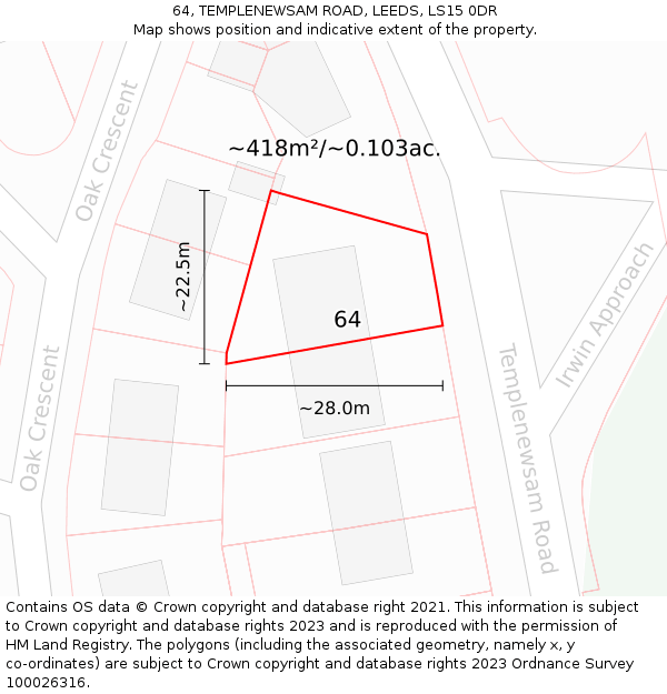 64, TEMPLENEWSAM ROAD, LEEDS, LS15 0DR: Plot and title map
