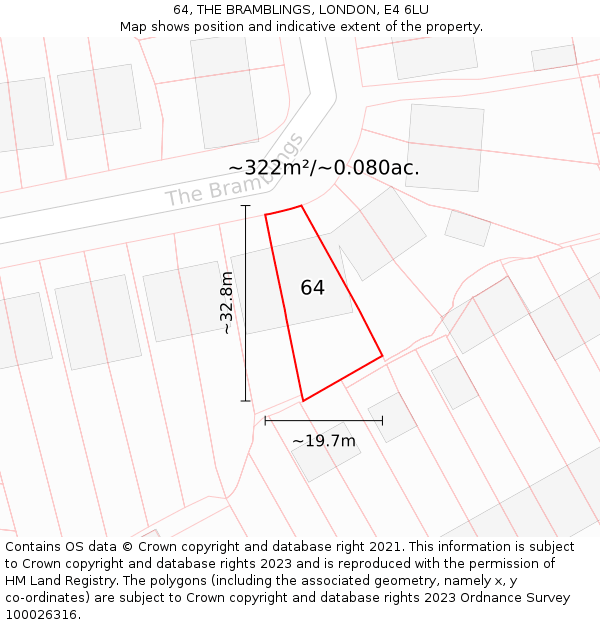 64, THE BRAMBLINGS, LONDON, E4 6LU: Plot and title map