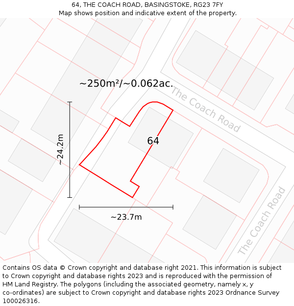 64, THE COACH ROAD, BASINGSTOKE, RG23 7FY: Plot and title map