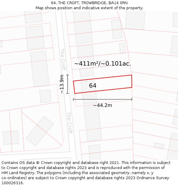 64, THE CROFT, TROWBRIDGE, BA14 0RN: Plot and title map