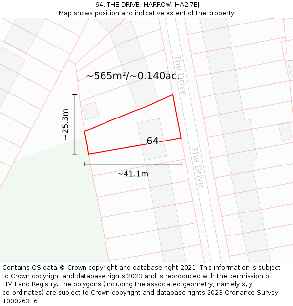 64, THE DRIVE, HARROW, HA2 7EJ: Plot and title map
