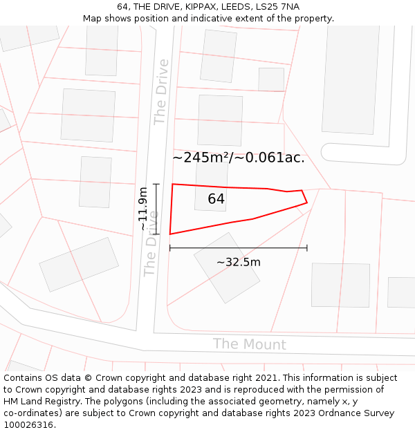 64, THE DRIVE, KIPPAX, LEEDS, LS25 7NA: Plot and title map