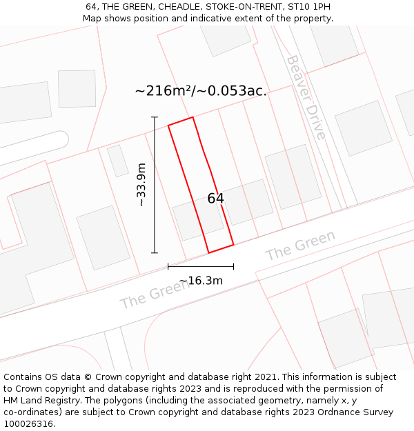 64, THE GREEN, CHEADLE, STOKE-ON-TRENT, ST10 1PH: Plot and title map