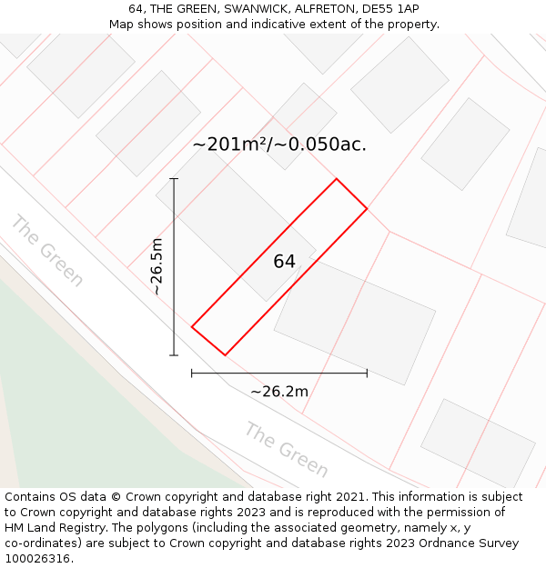 64, THE GREEN, SWANWICK, ALFRETON, DE55 1AP: Plot and title map