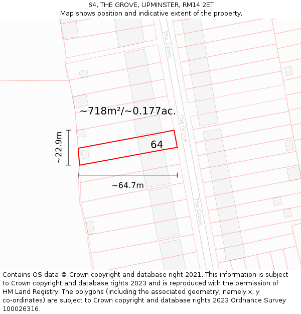 64, THE GROVE, UPMINSTER, RM14 2ET: Plot and title map